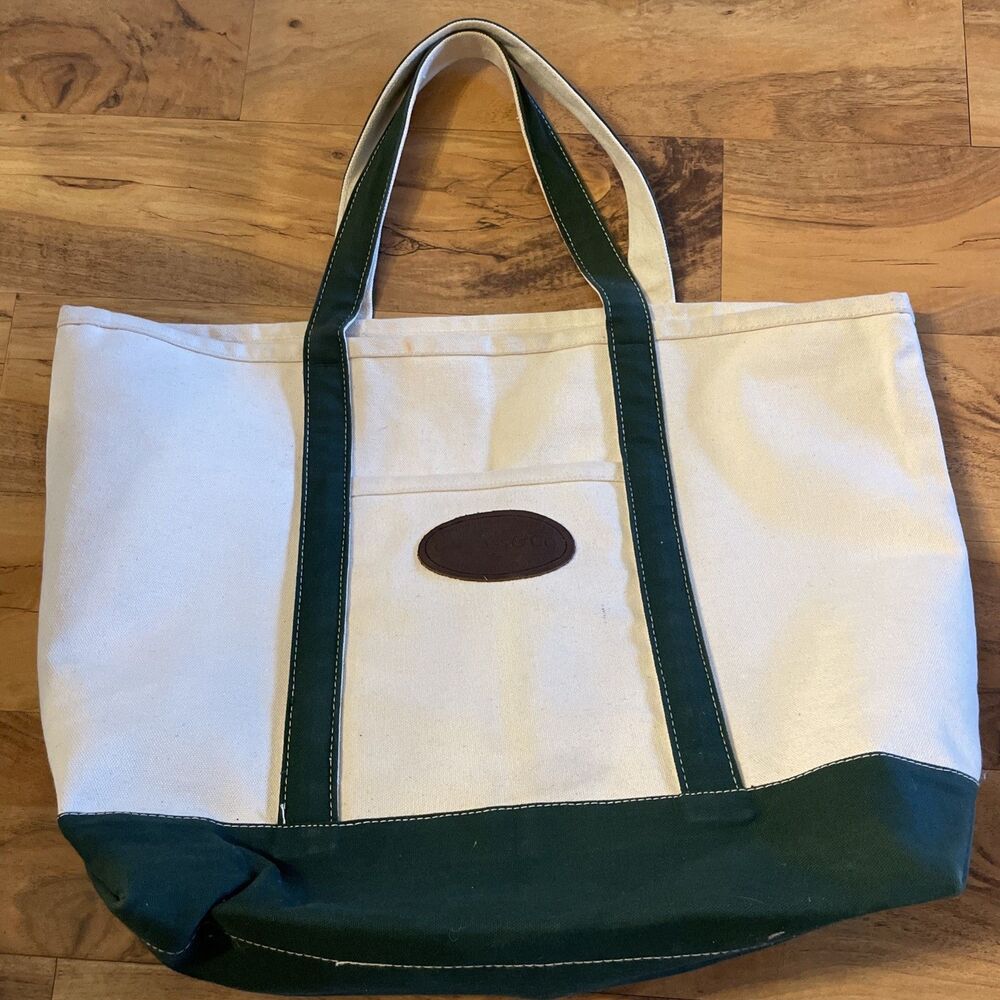 Vintage 90's GH Bass & Co. Boat and Tote Green Straps Canvas X-Large Bag